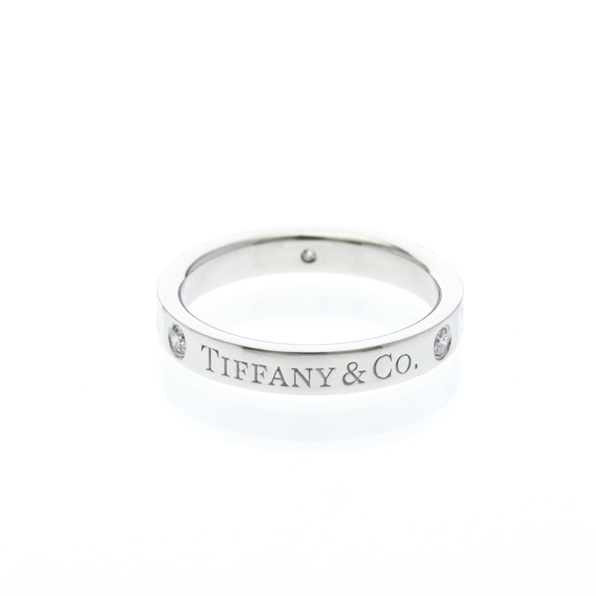 Tiffany & Co. Logo Band Platinum And Diamonds Silver Platinum Ring Jewelry (Pre-Owned)