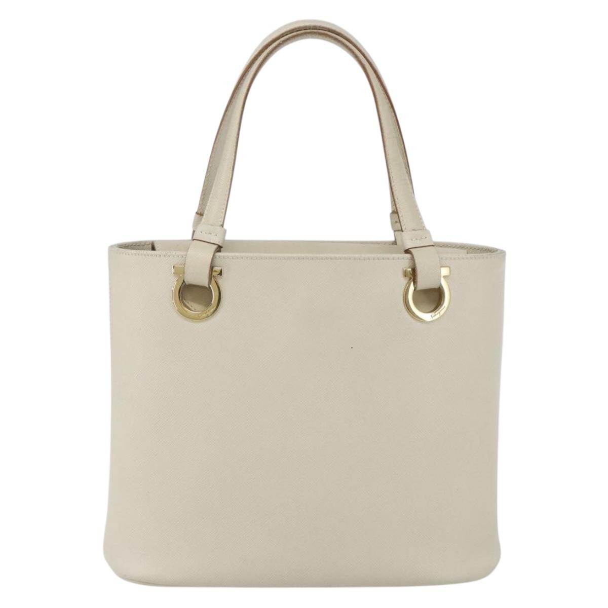 Salvatore Ferragamo Gancini Leather White Leather Handbag (Pre-Owned)