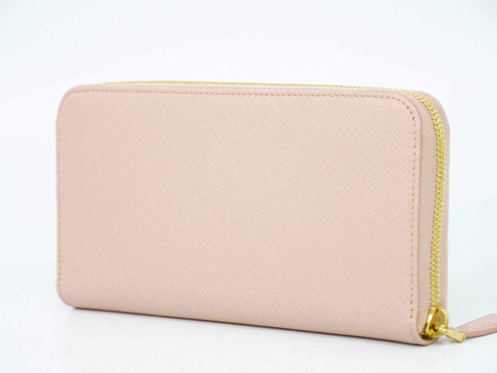 Prada Bow Zip Around Saffiano Leather Pink Leather Wallets Accessory (Pre-Owned)