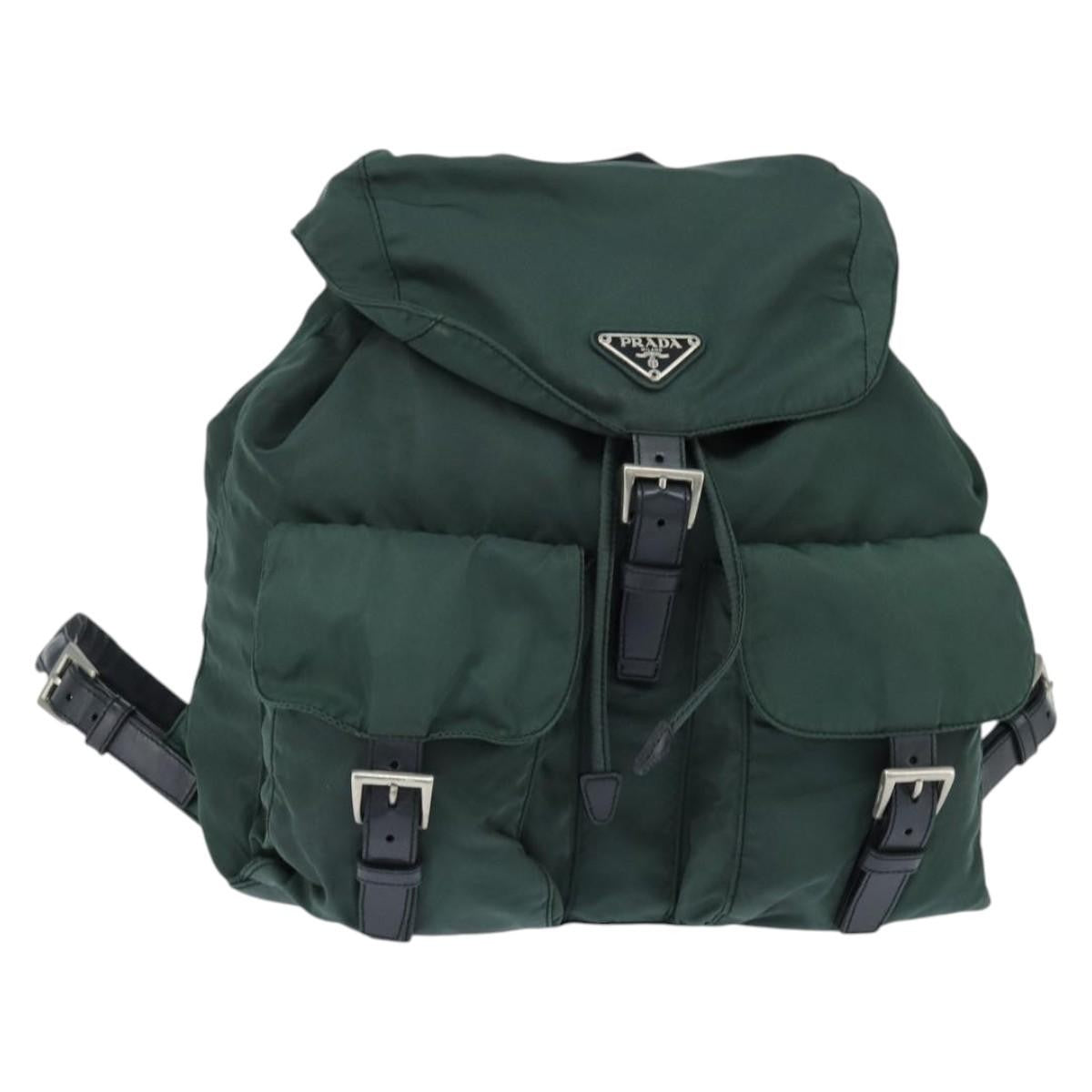 Prada Vela Double Front Pocket Tessuto With Saffiano Leather Khaki Nylon Backpack Bag (Pre-Owned)