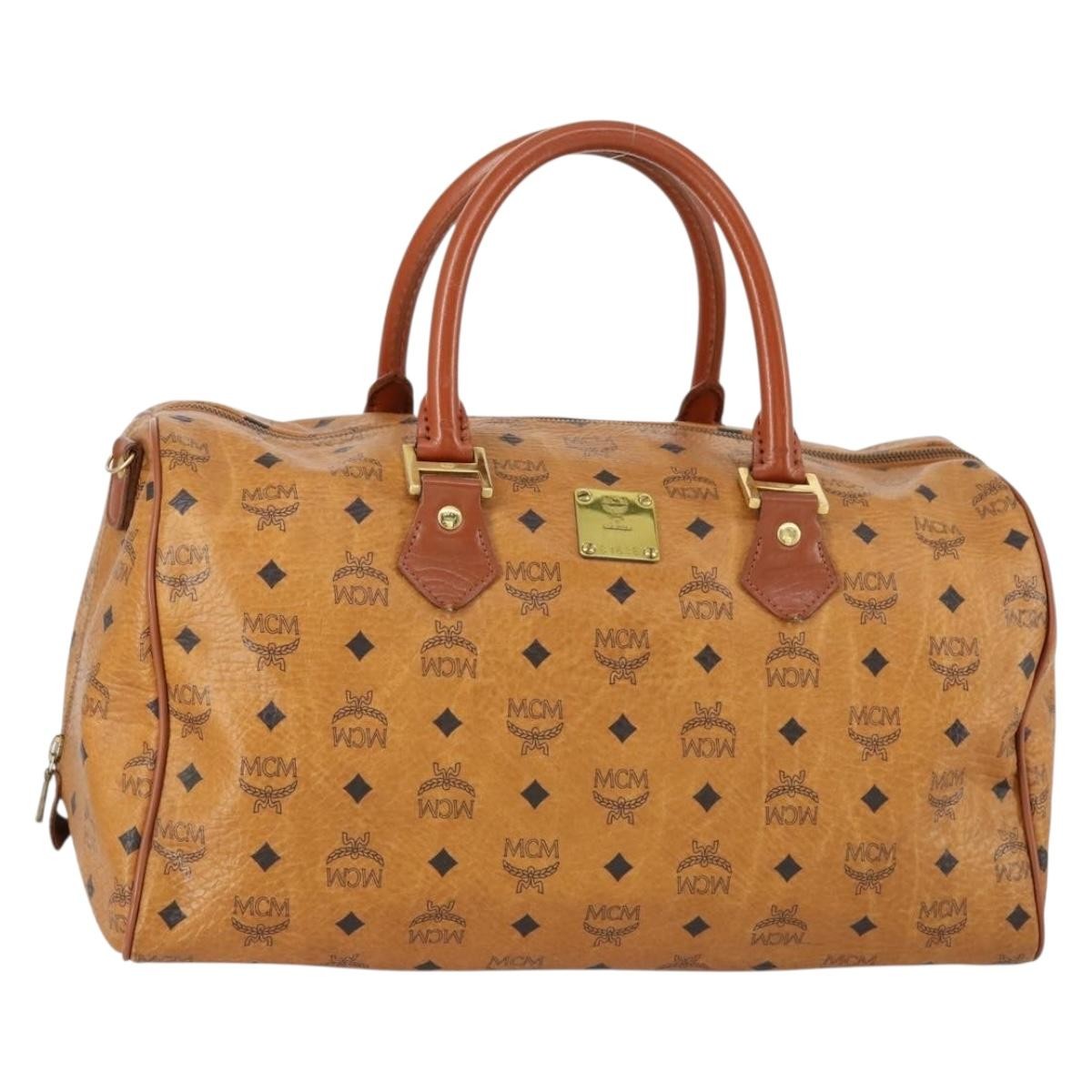 MCM Vicetos Logogram Boston Brown Canvas Travel Bag Bag (Pre-Owned)