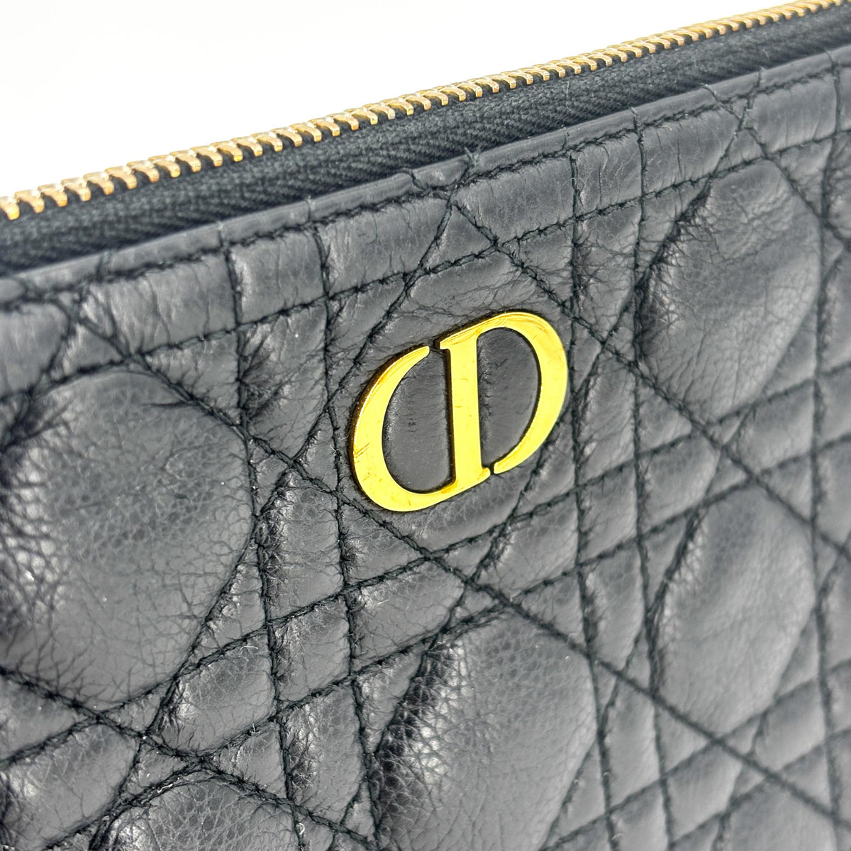 Christian Dior Caro Daily Cannage Quilt Calfskin Black Leather Clutche & Pouche Bag (Pre-Owned)