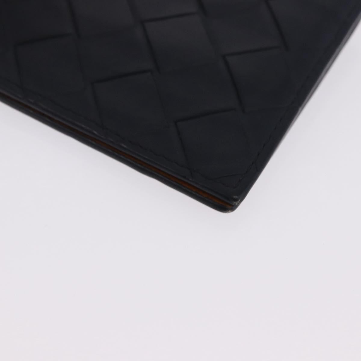 Bottega Veneta Bifold Card Holder Intercciato Leather Navy Leather Card Holders Accessory (Pre-Owned)