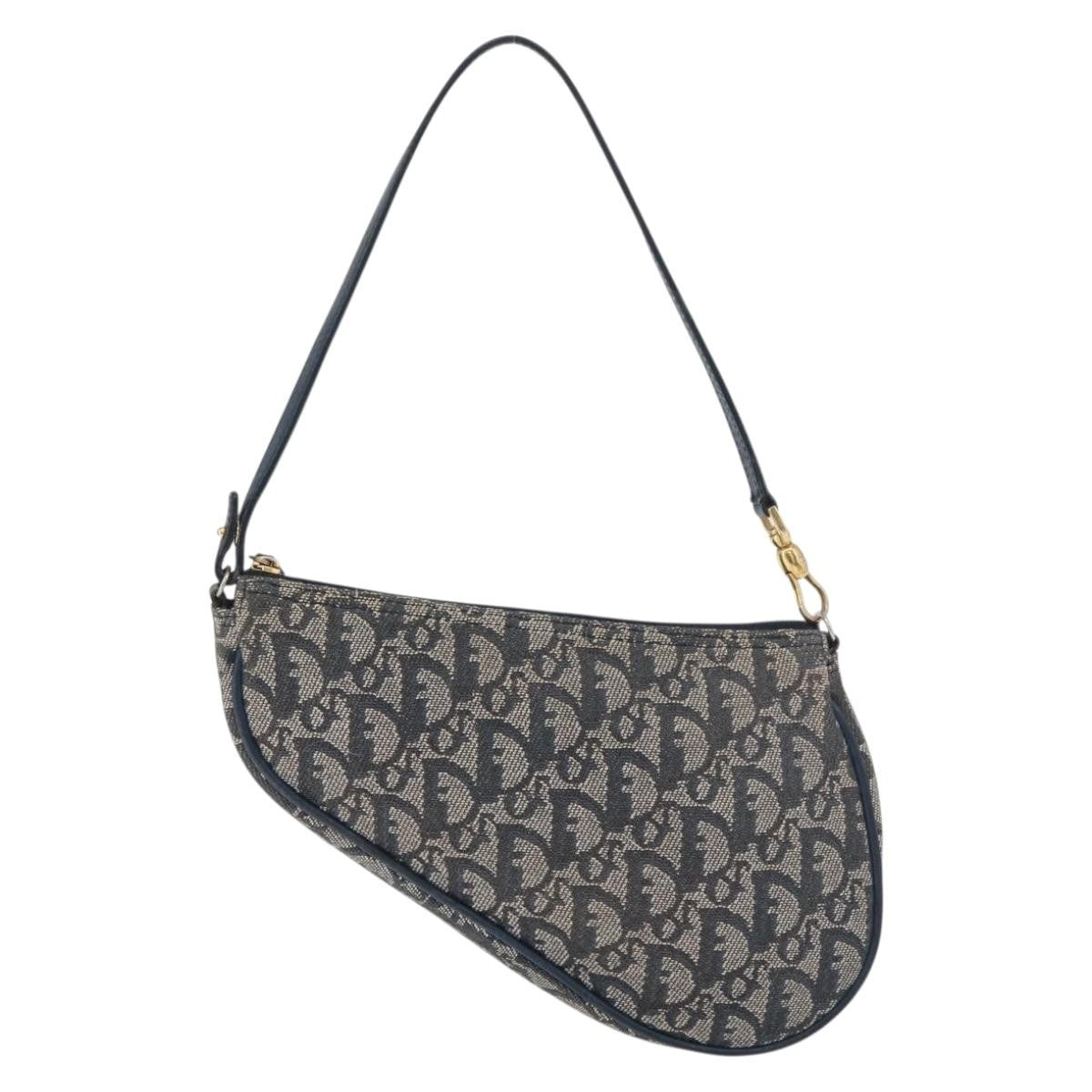 Christian Dior Vintage Saddle Bag Canvas Navy Canvas Clutche & Pouche Bag (Pre-Owned)