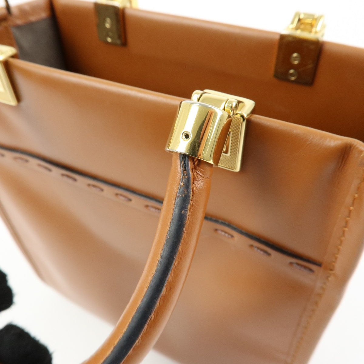 Fendi Sunshine Shopper Leather Brown Leather Tote Bag Bag (Pre-Owned)