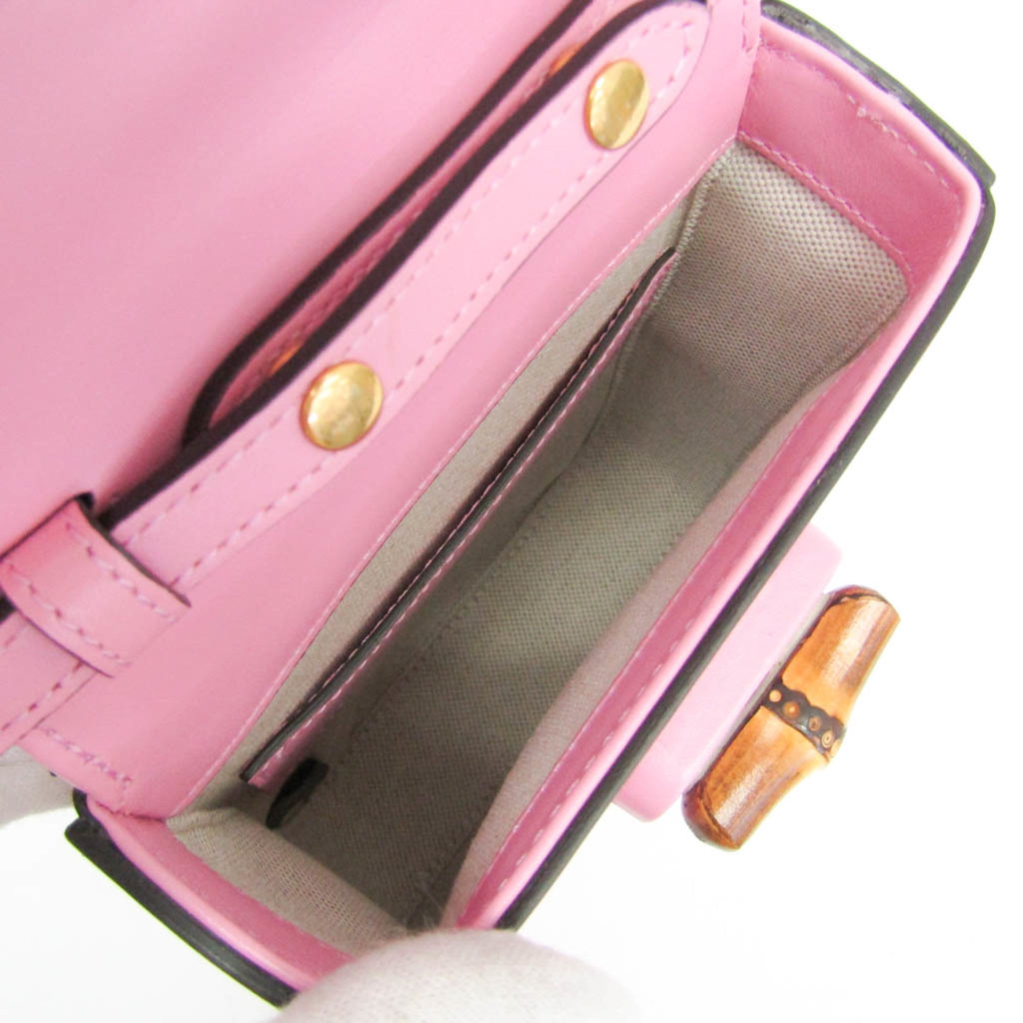 Gucci Bamboo Top Handle Backpack Leather Pink Leather Backpack Bag (Pre-Owned)