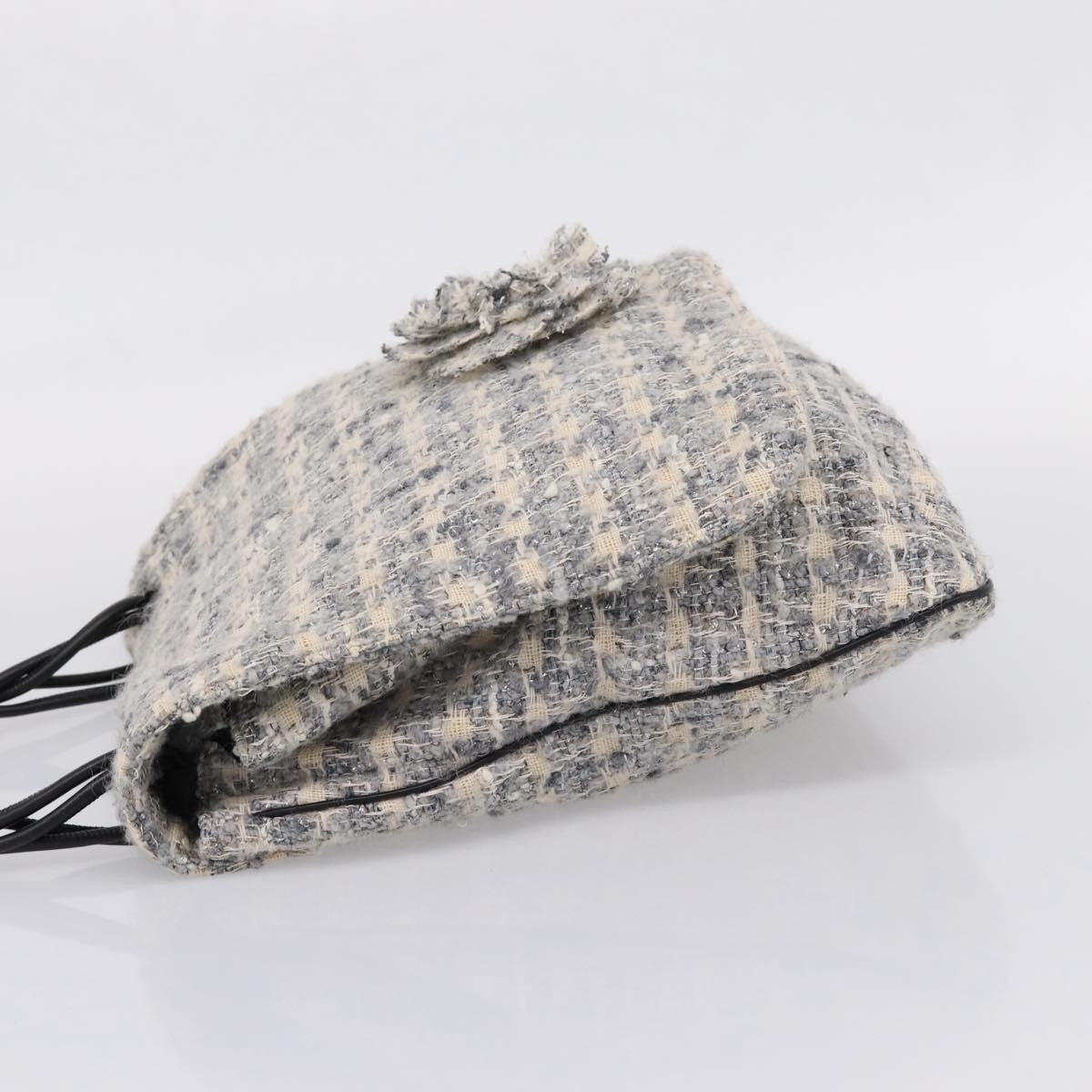 Chanel Camellia Messenger Tweed Gray Canvas Shoulder Bag Bag (Pre-Owned)