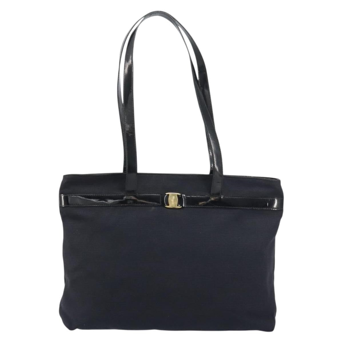 Salvatore Ferragamo Vala Tote Canvas Black Canvas Tote Bag Bag (Pre-Owned)