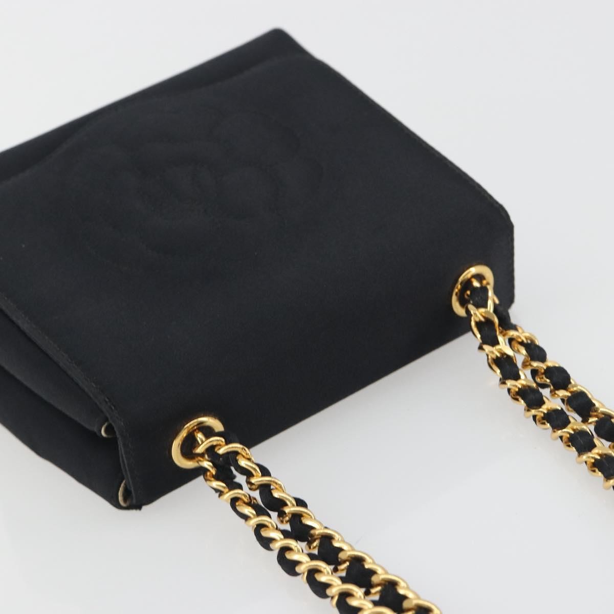 Chanel Vintage Camellia Flap Satin Black Satin Handbag (Pre-Owned)