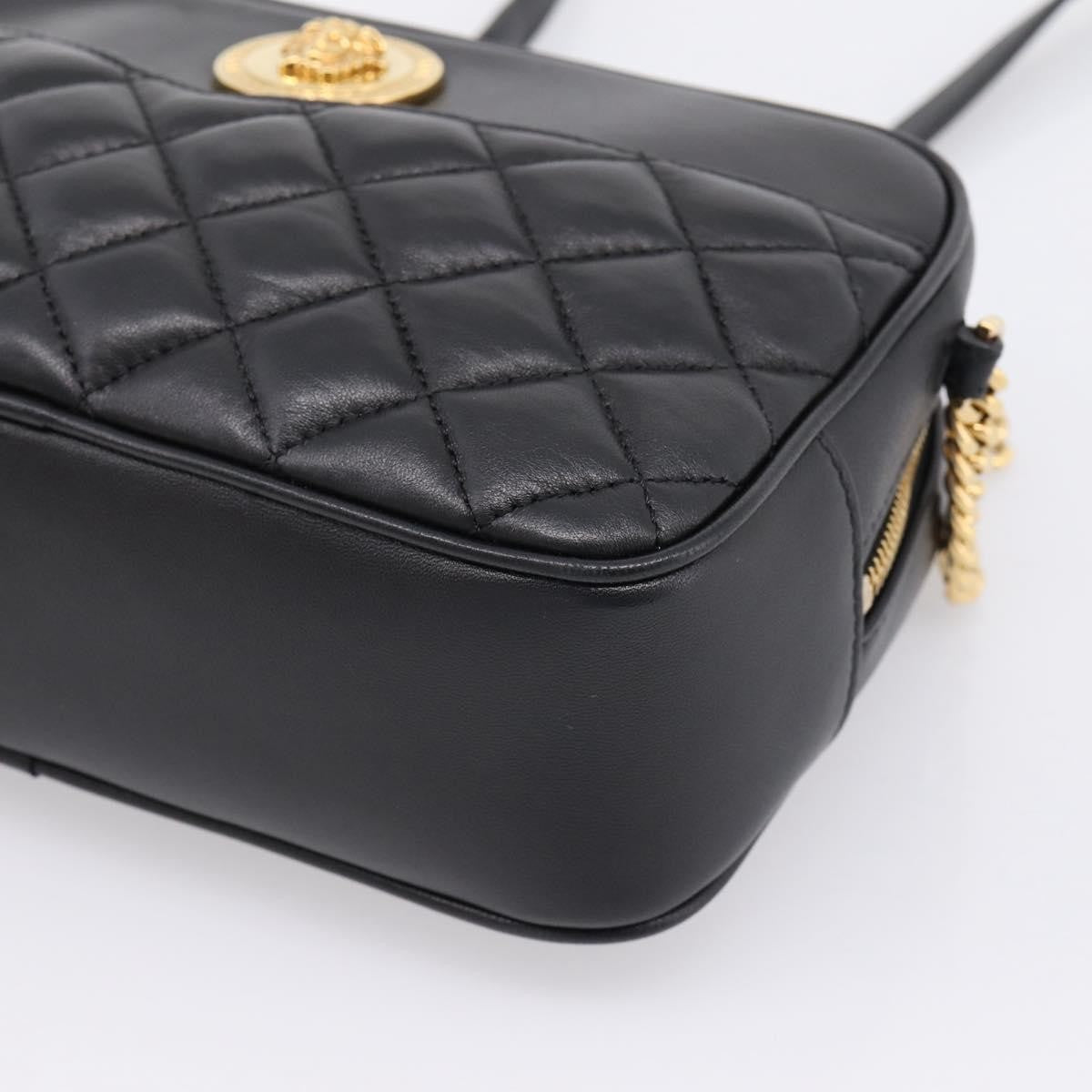 Versace Medusa Icon Front Slip Pocket Camera Quilted Leather Black Leather Handbag (Pre-Owned)