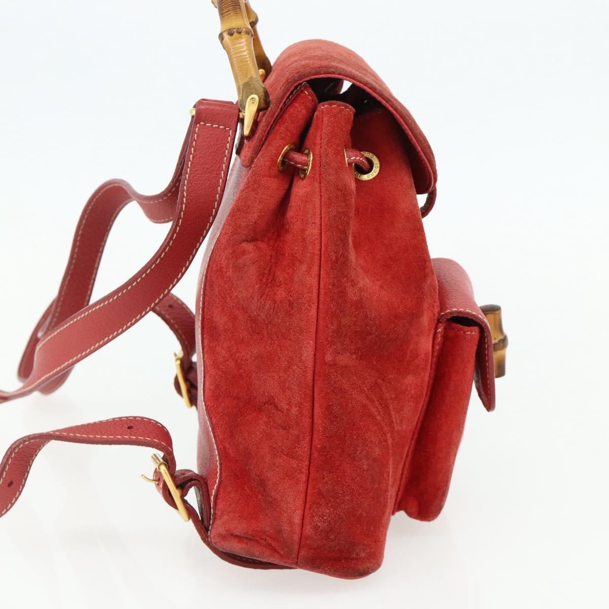 Gucci Gucci Bamboo Daim Red Suede Backpack Bag (Pre-Owned)