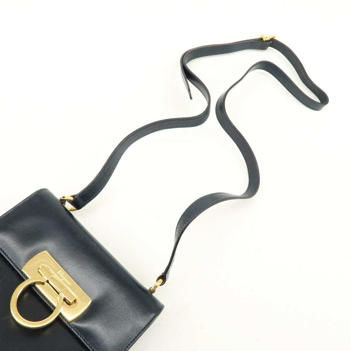 Salvatore Ferragamo Vintage Gancini Flap Leather Navy Leather Shoulder Bag Bag (Pre-Owned)