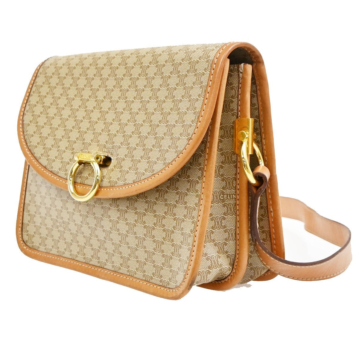 Celine Vintage Macadam Circle Logo Canvas And Leather Beige Pvc Shoulder Bag Bag (Pre-Owned)