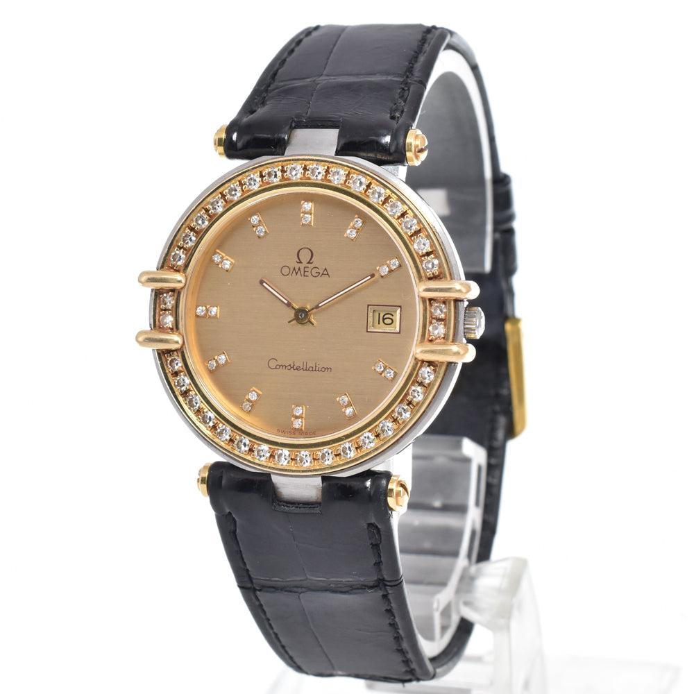 Omega Constellation Quartz Stainless Steel And Yellow Gold With Diamond Bezel And Markers And Mother Of Pearl Watch (Pre-Owned)