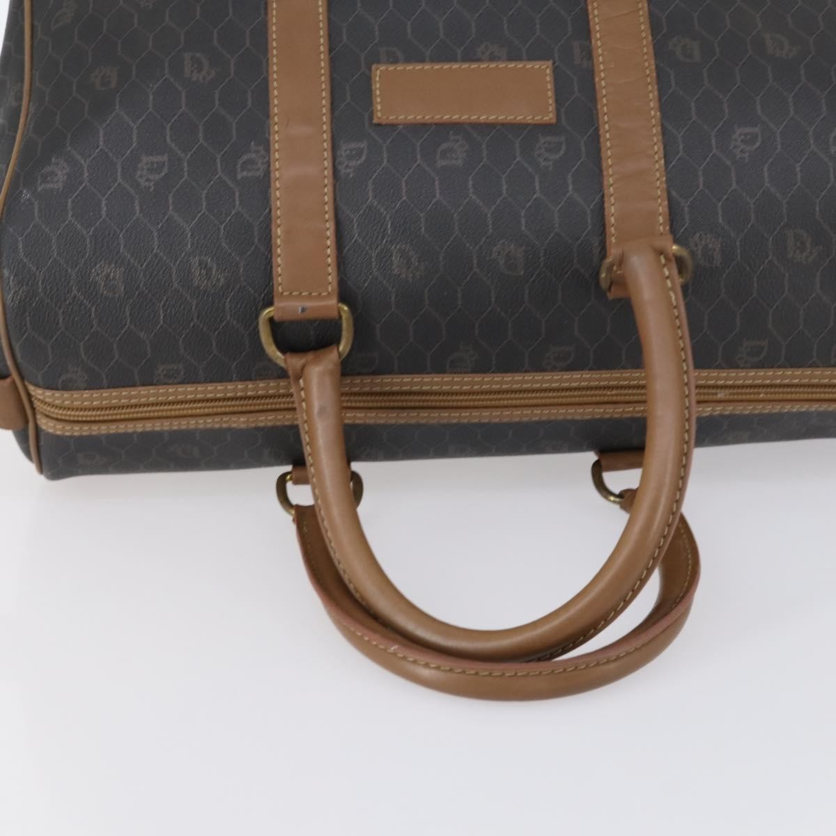 Christian Dior Vintage Honeycomb Boston Canvas And Leather Black Canvas Travel Bag Bag (Pre-Owned)