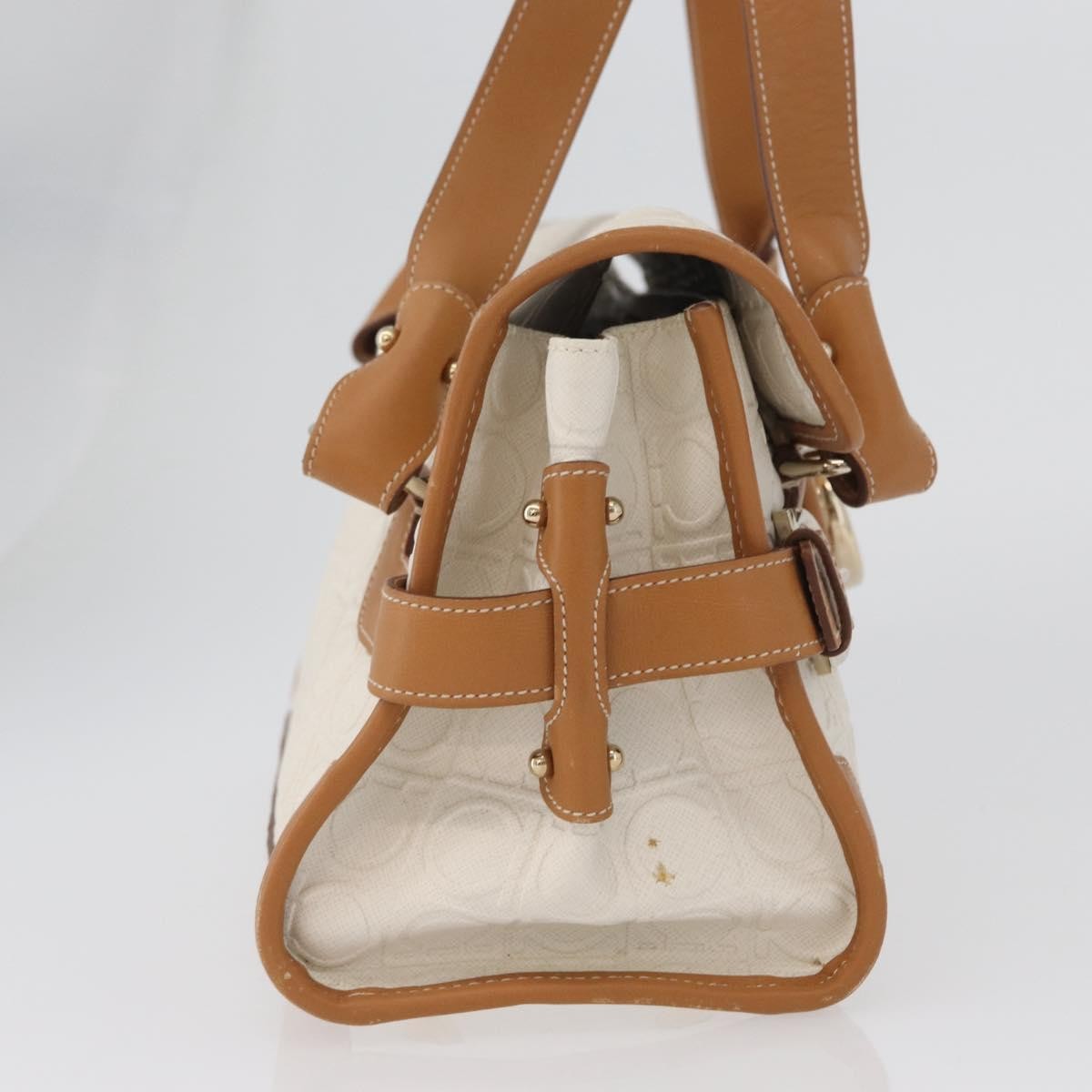 Salvatore Ferragamo Gancini Top Handle Canvas White Pvc Handbag (Pre-Owned)