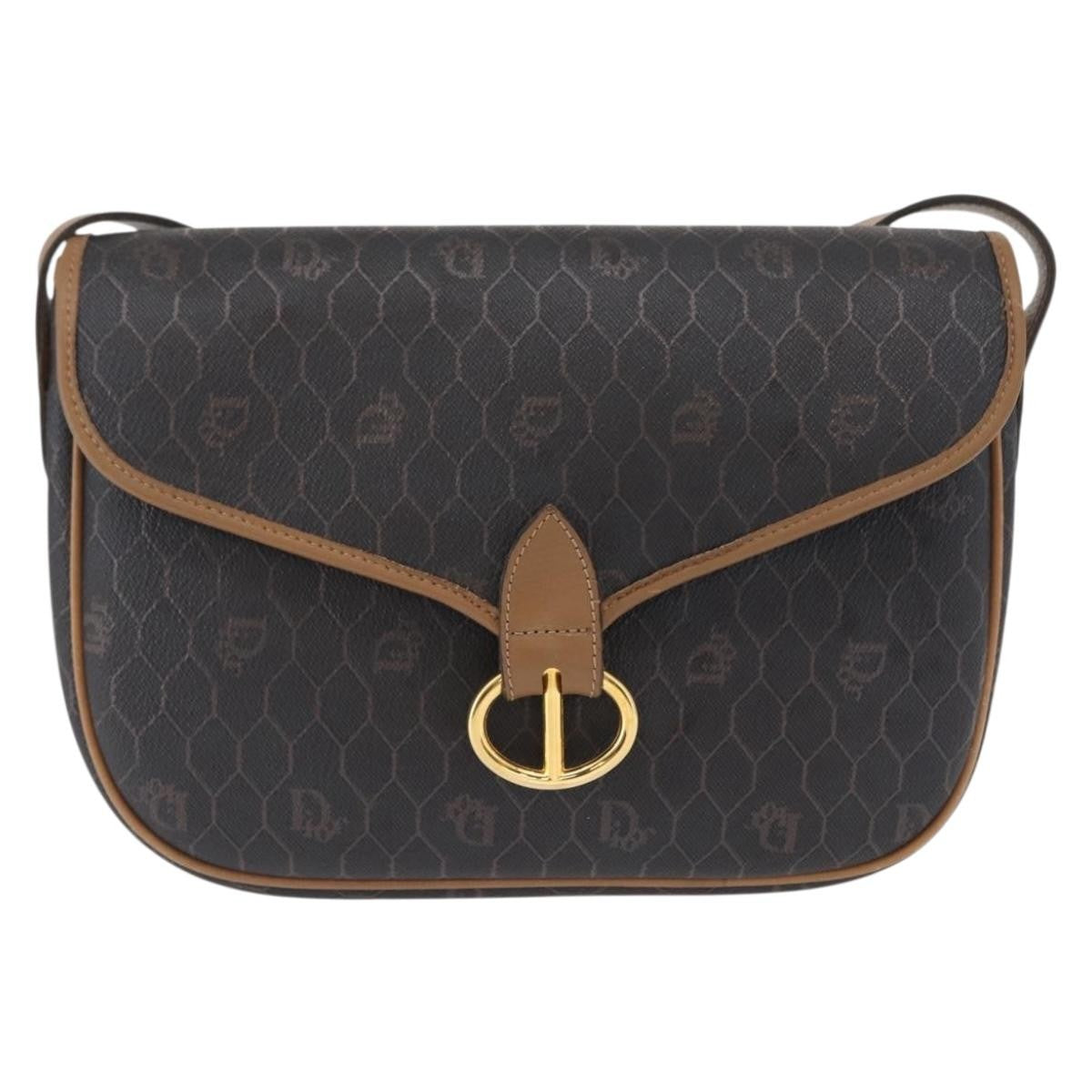 Christian Dior Vintage Honeycomb Flap Canvas And Leather Black Canvas Shoulder Bag Bag (Pre-Owned)
