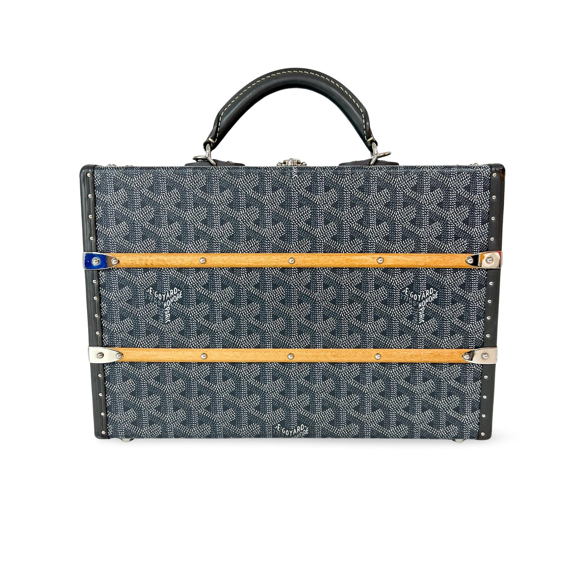 Goyard Grand Hotel Trunk Coated Canvas Black Canvas Handbag (Pre-Owned)