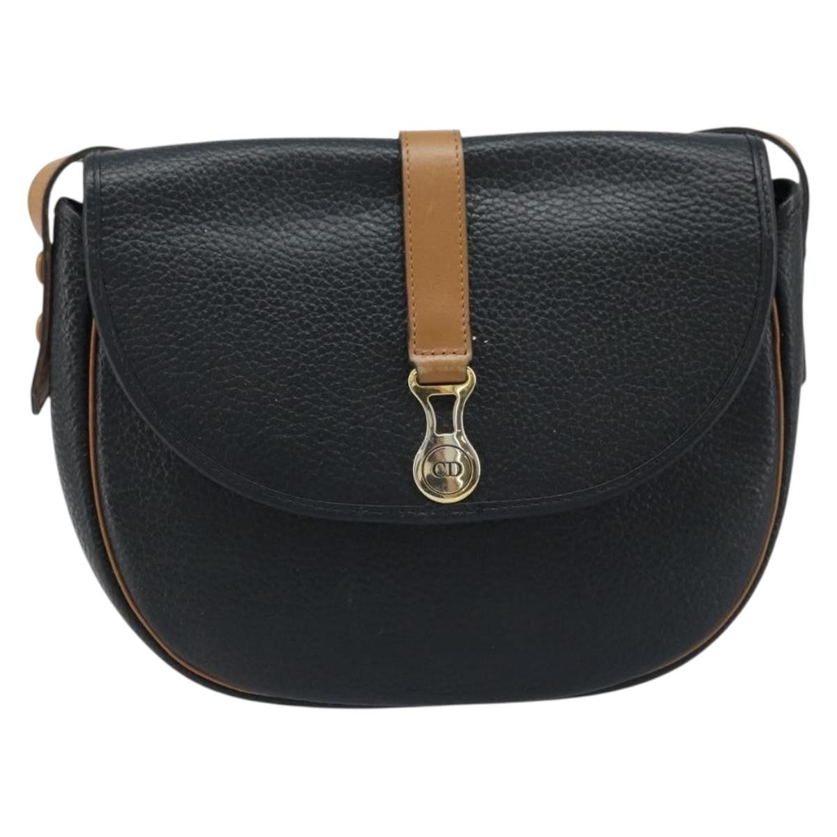 Christian Dior Vintage Cd Logo Leather Black Leather Shoulder Bag Bag (Pre-Owned)