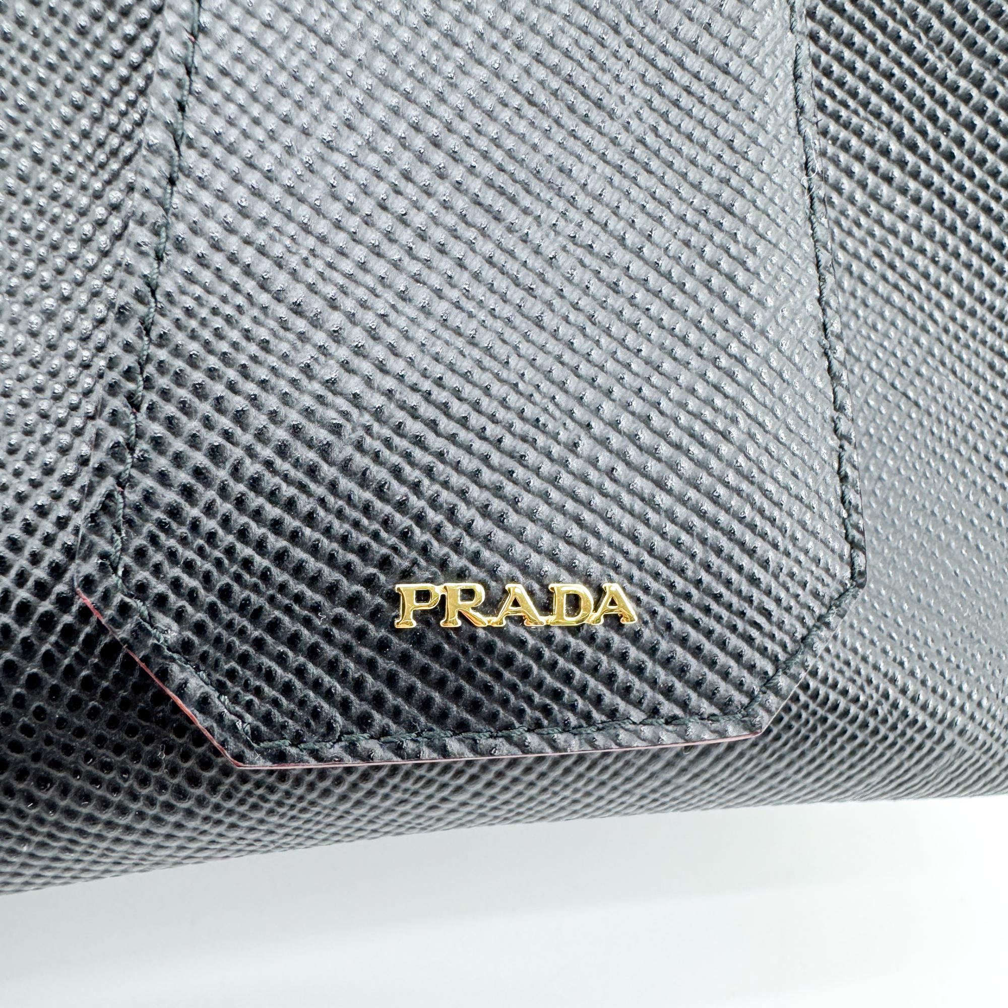 Prada Cuir Double Saffiano Leather Black Leather Tote Bag Bag (Pre-Owned)