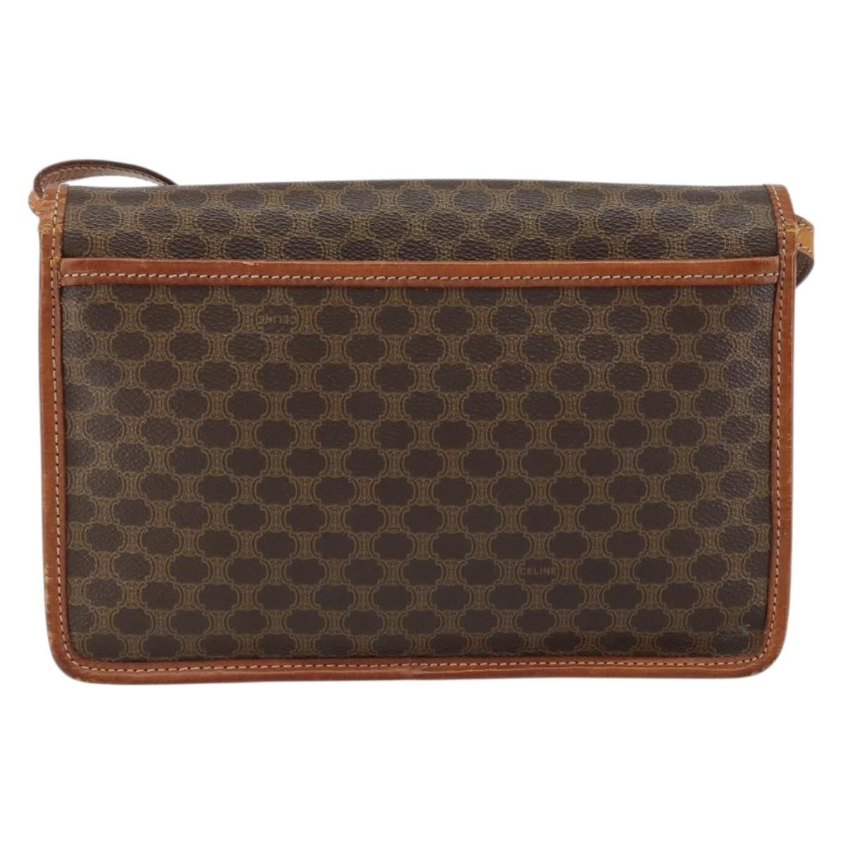 Celine Vintage Macadam Circle Logo Canvas And Leather Brown Canvas Shoulder Bag Bag (Pre-Owned)