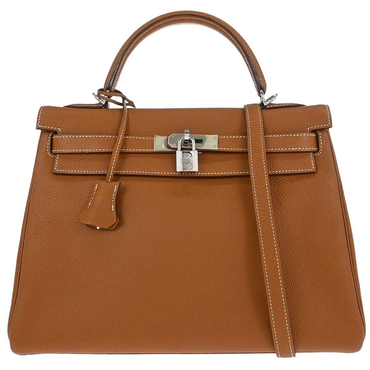 Hermes Kelly Brown Togo With Palladium Hardware Brown Leather Handbag (Pre-Owned)