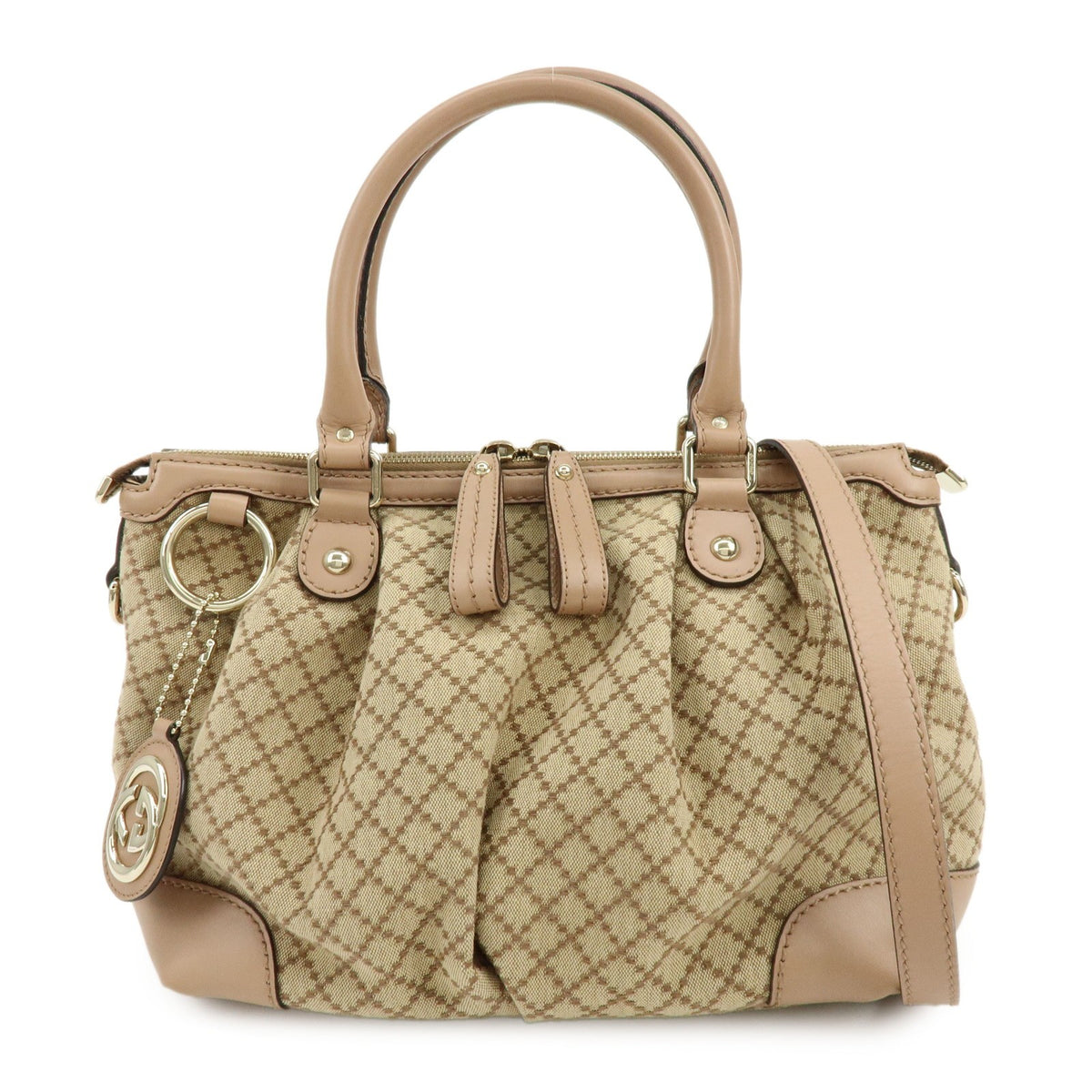 Gucci Sukey Diamante Canvas With Leather Beige Canvas Tote Bag Bag (Pre-Owned)