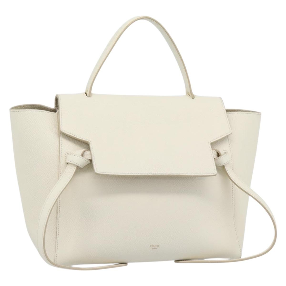Celine Belt Textured Leather White Leather Handbag (Pre-Owned)