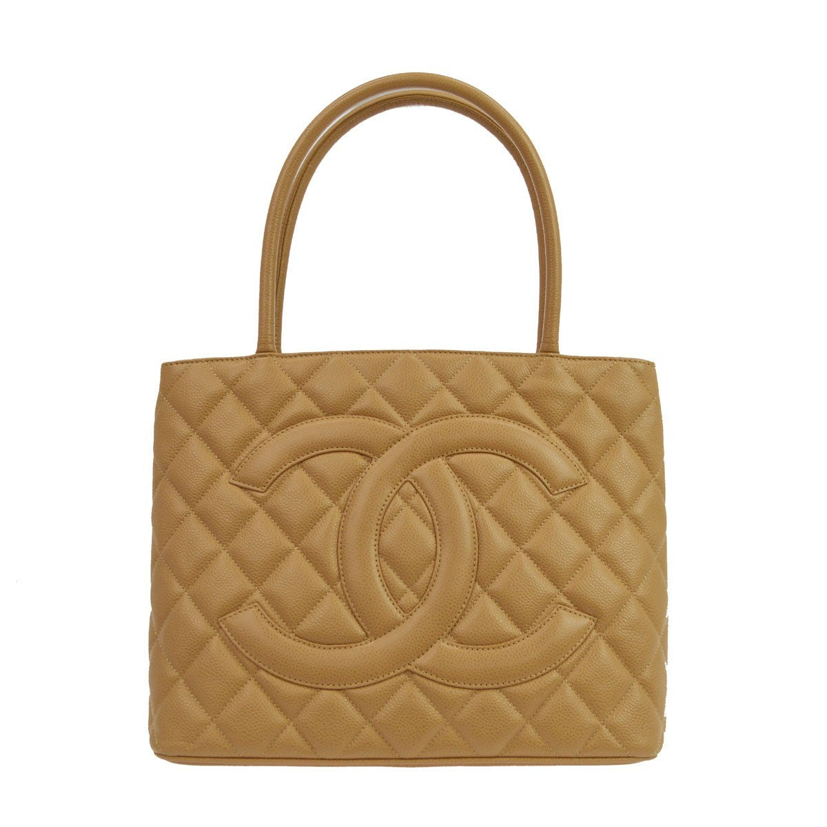 Chanel Medallion Quilted Caviar Beige Leather Tote Bag Bag (Pre-Owned)