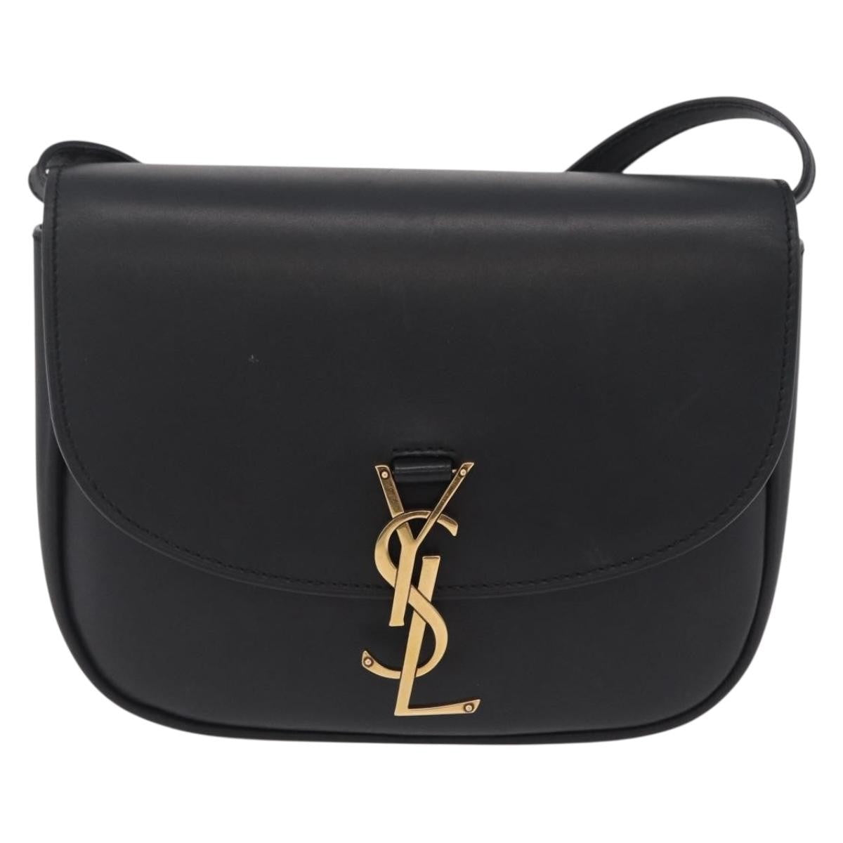 Saint Laurent Kaia Leather With Brogue Detail Black Leather Shoulder Bag Bag (Pre-Owned)