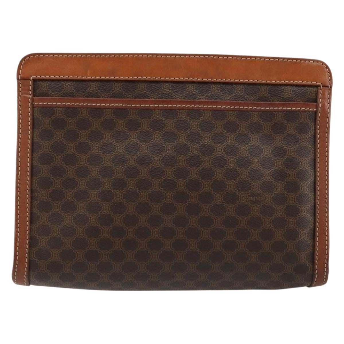 Celine Logo Triomphe Canvas And Leather Brown Canvas Clutche & Pouche Bag (Pre-Owned)