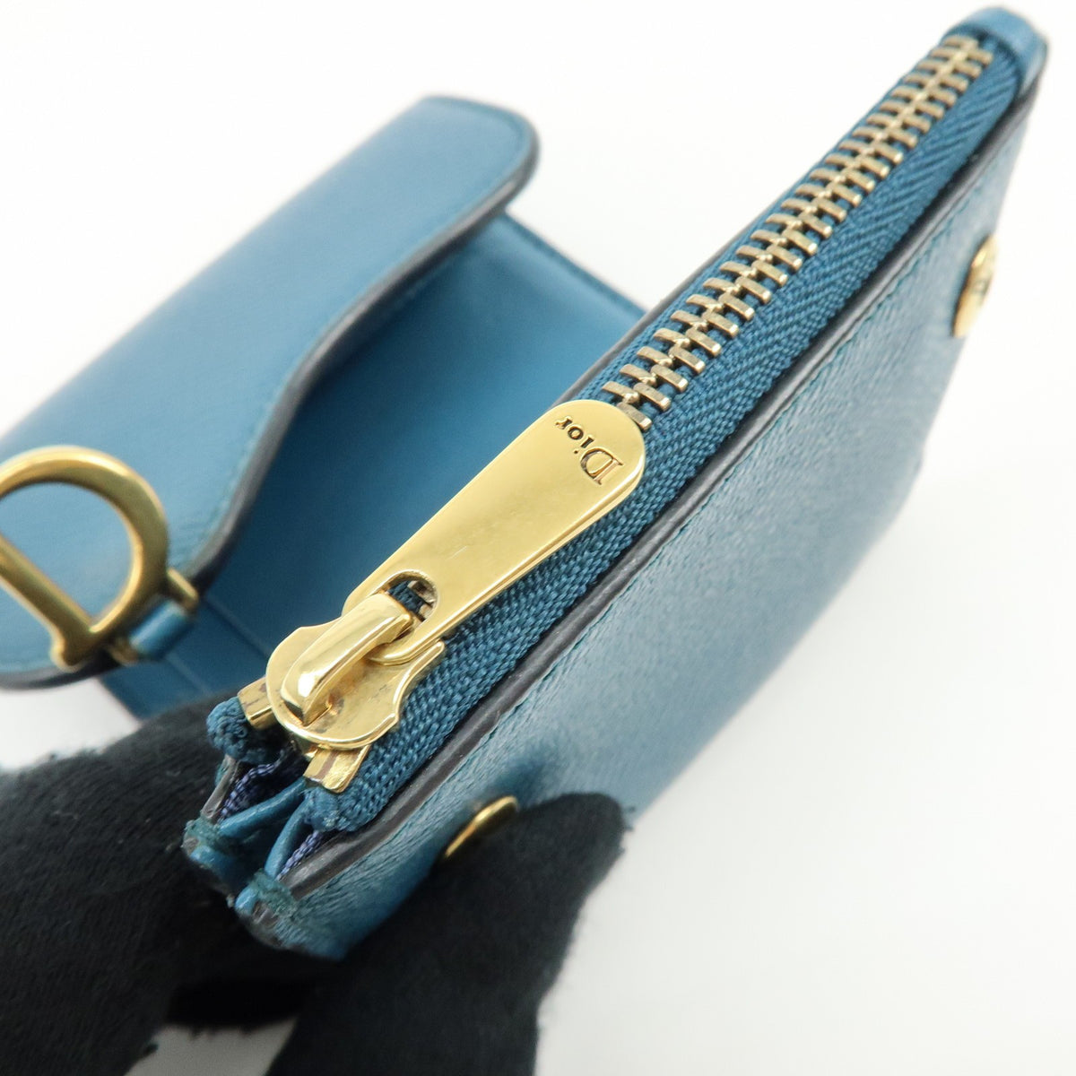 Christian Dior Saddle Flap Leather Blue Leather Wallets Accessory (Pre-Owned)