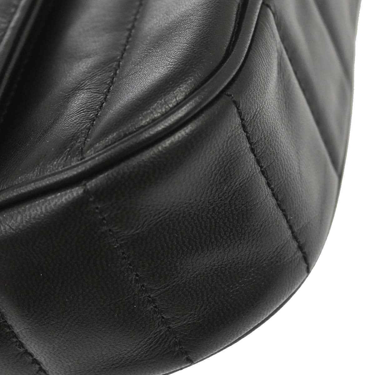 Celine Logo Chain Flap Quilted Goatskin Black Leather Shoulder Bag Bag (Pre-Owned)
