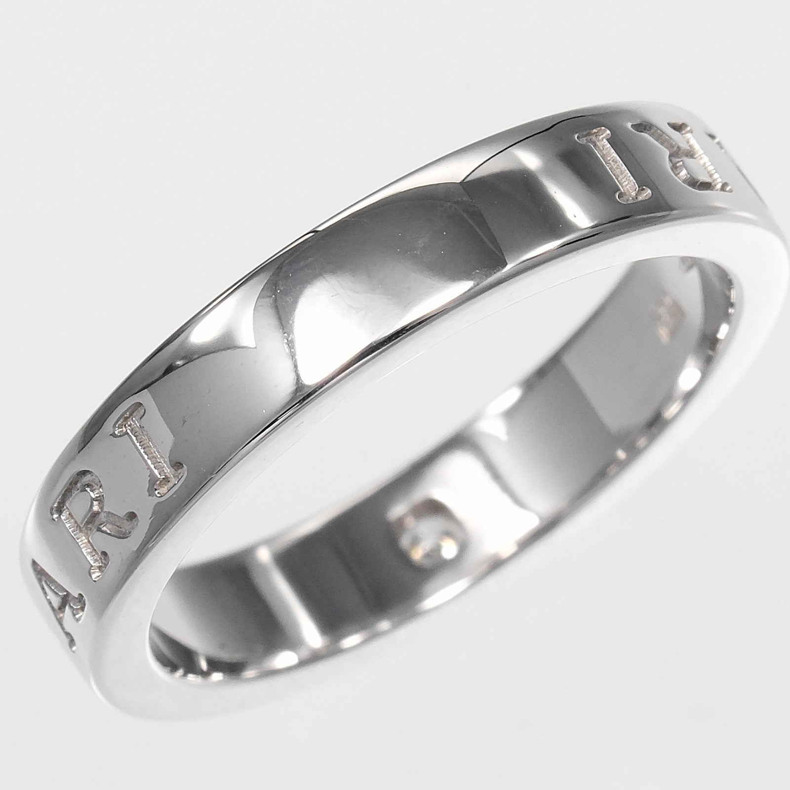 Bvlgari B.Zero1 Essential Logo Band 18K White Gold And Diamond Silver White_Gold Ring Jewelry (Pre-Owned)