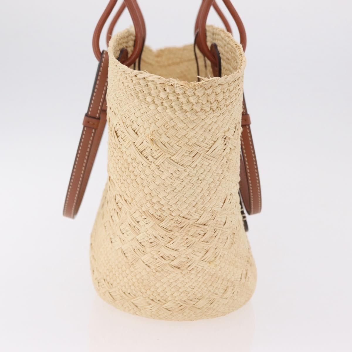 Loewe Anagram Basket Raffia Beige Wood Tote Bag Bag (Pre-Owned)