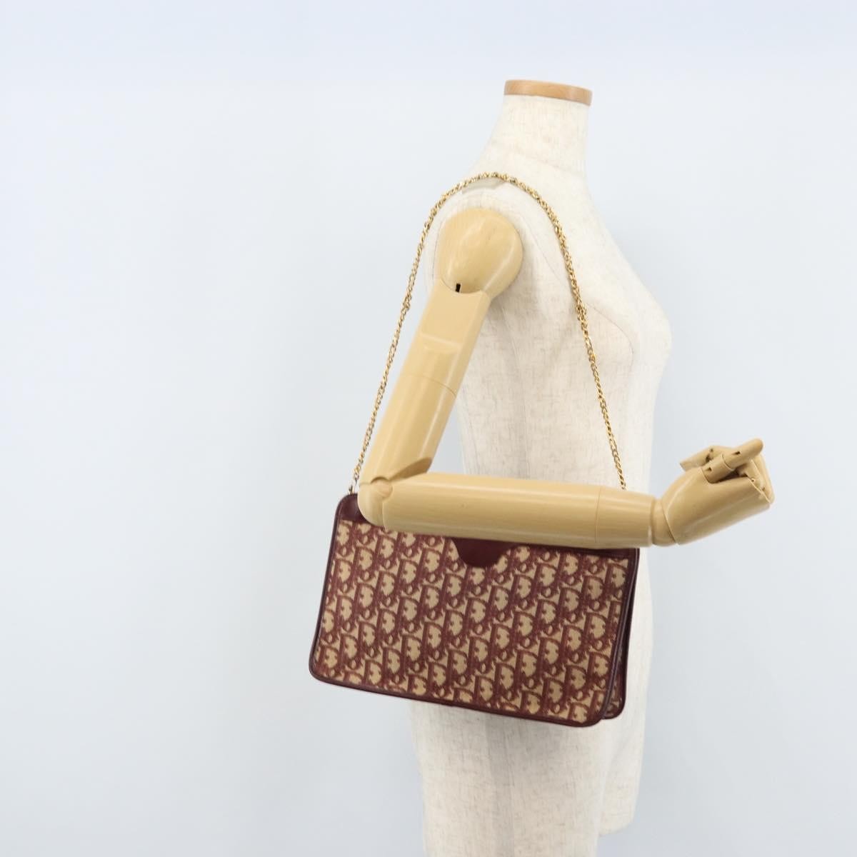 Christian Dior Vintage Trotteur Chain Canvas Red Canvas Shoulder Bag Bag (Pre-Owned)
