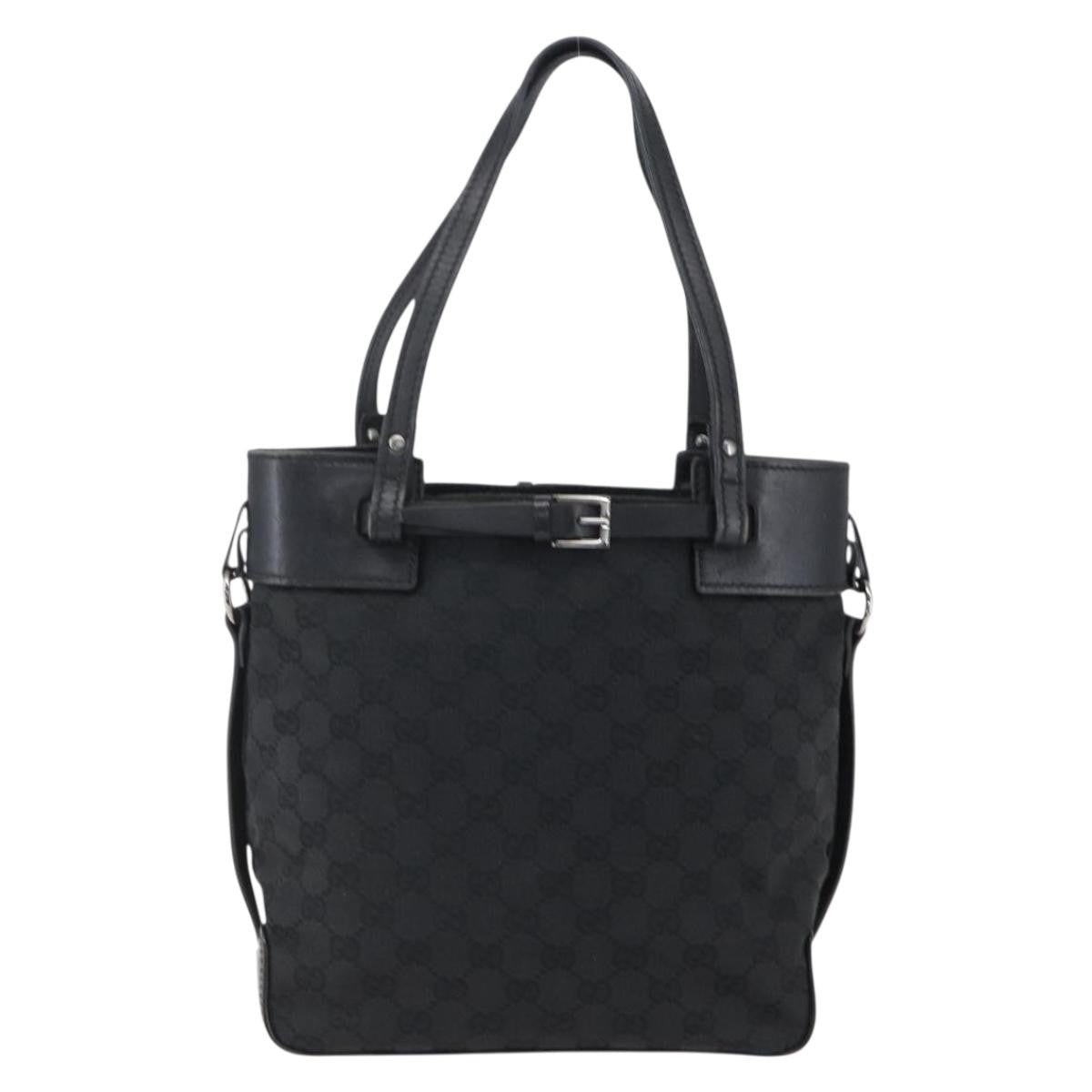 Gucci Belted Bucket Tote Gg Canvas With Leather Black Canvas Tote Bag Bag (Pre-Owned)