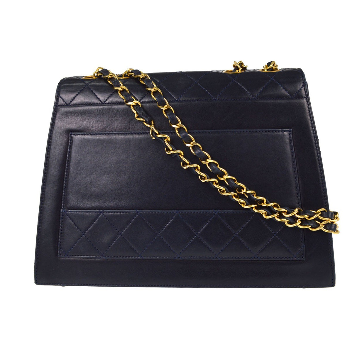 Chanel Vintage Trapezoid Cc Flap Leather Navy Leather Handbag (Pre-Owned)