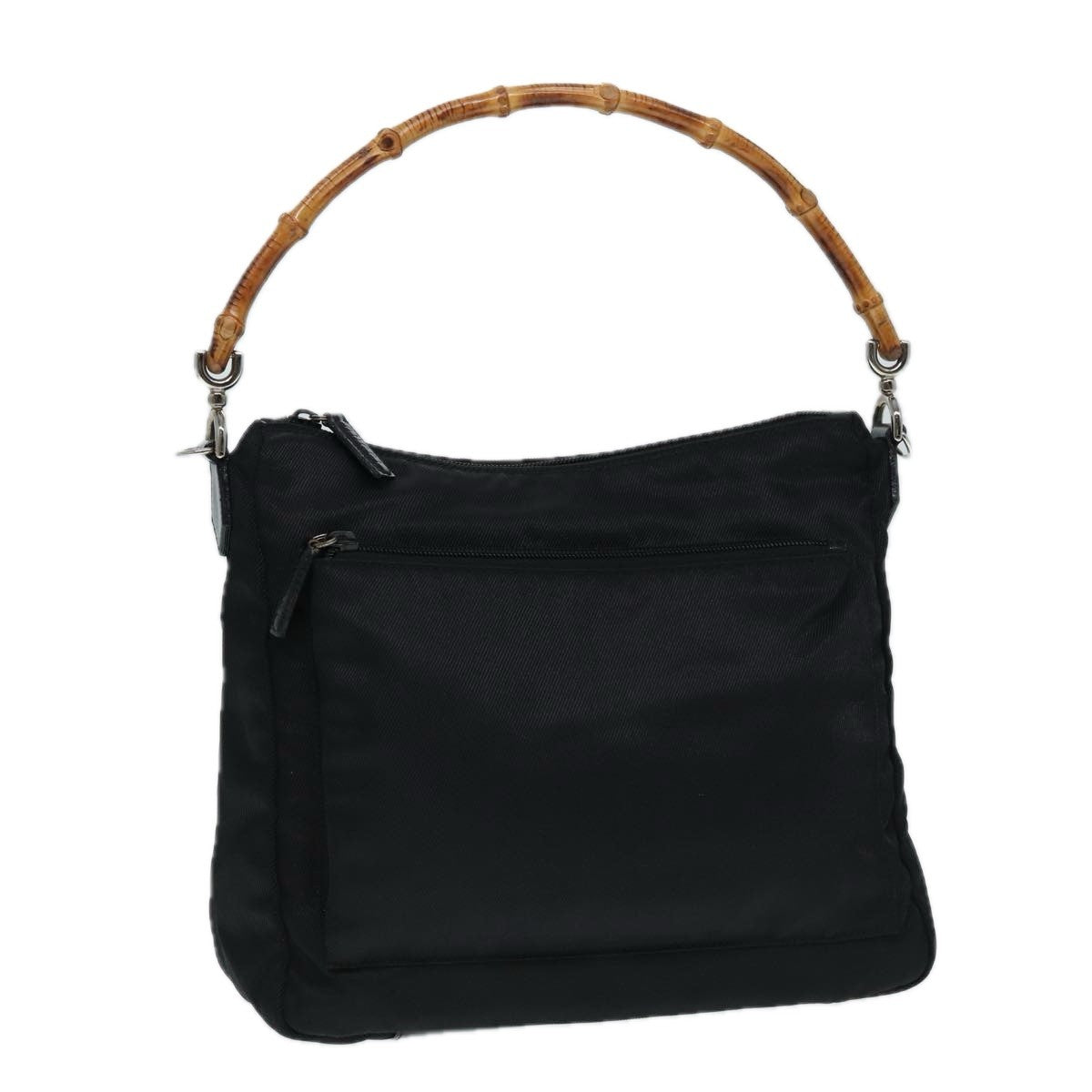 Gucci Vintage Bamboo Handle Nylon Black Nylon Handbag (Pre-Owned)