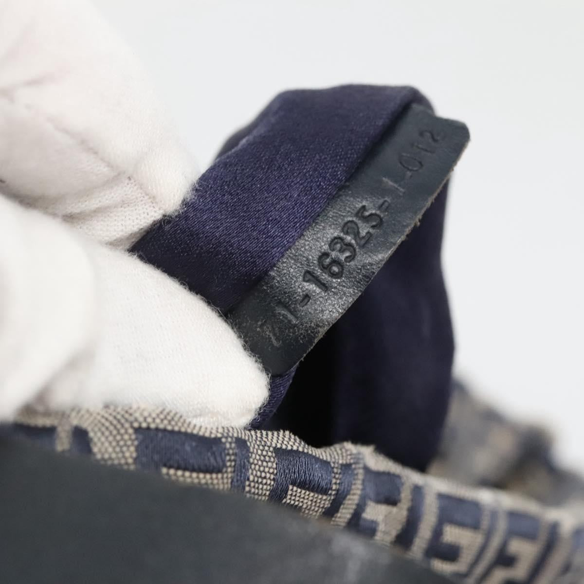 Fendi Ff Logo Mon Tresor Bucket Printed Shearling With Leather Navy Canvas Shoulder Bag Bag (Pre-Owned)
