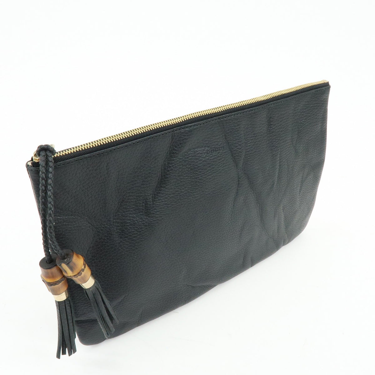 Gucci Bamboo Zip Pouch (Outlet) Leather Black Leather Clutche & Pouche Bag (Pre-Owned)