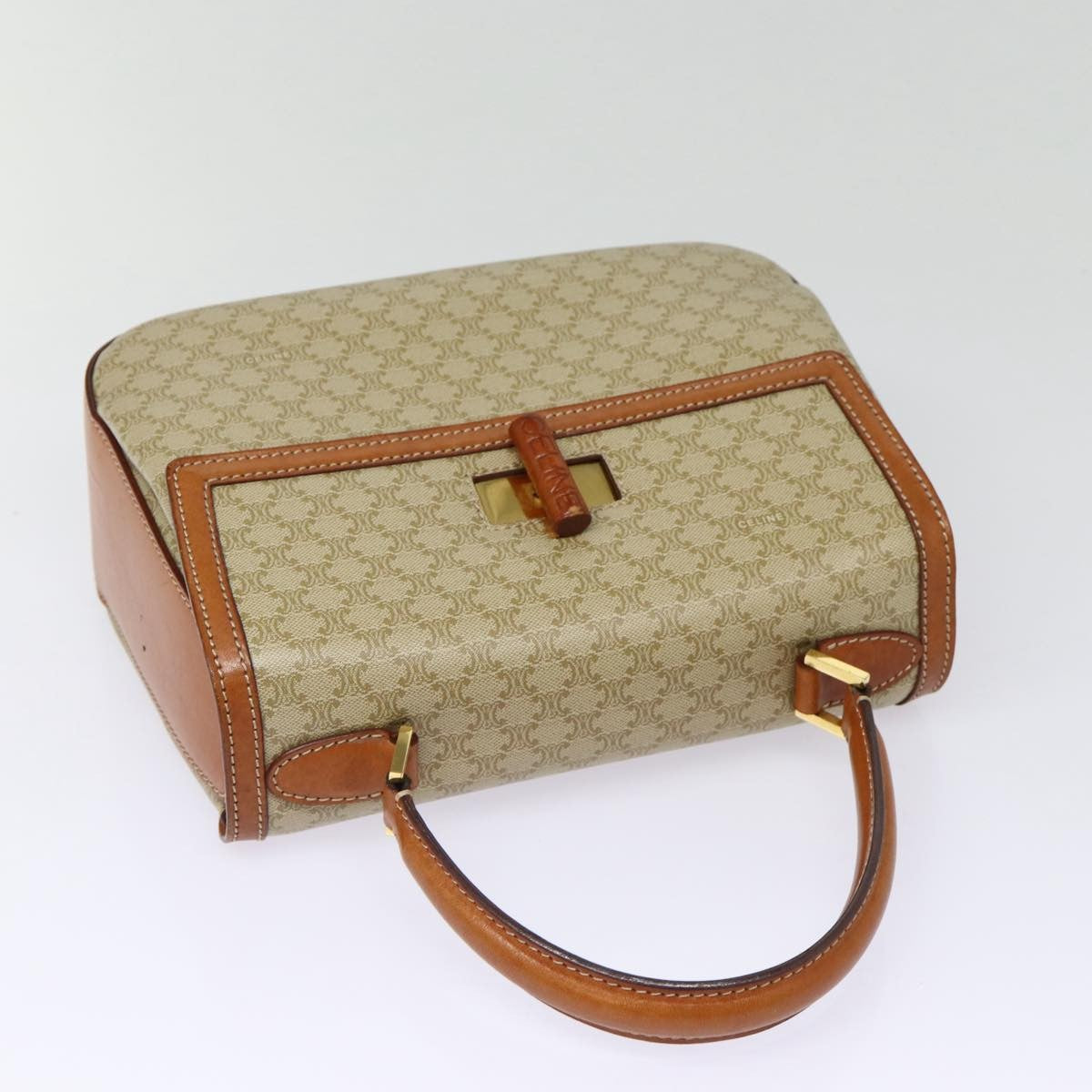 Celine Vintage Convertible Top Handle Macadam Coated Canvas Beige Canvas Handbag (Pre-Owned)