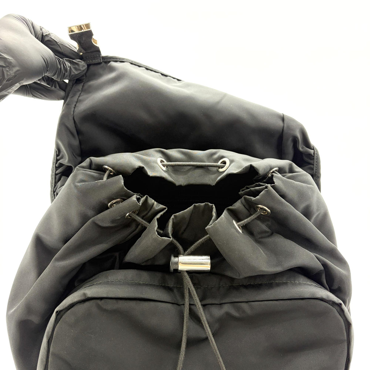 Prada Double Buckle Top Handle Tessuto Black Nylon Backpack Bag (Pre-Owned)
