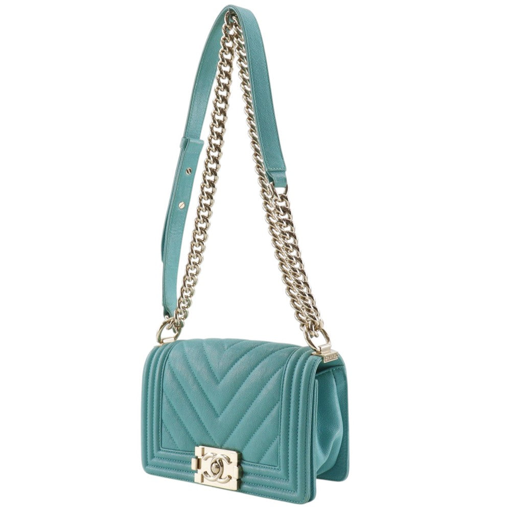 Chanel Boy Caviar Green Leather Shoulder Bag Bag (Pre-Owned)