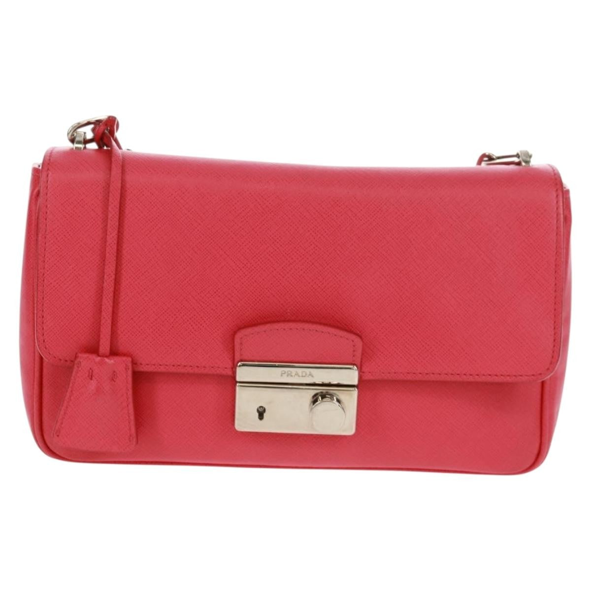 Prada Sound Chain Saffiano Leather Red Leather Shoulder Bag Bag (Pre-Owned)