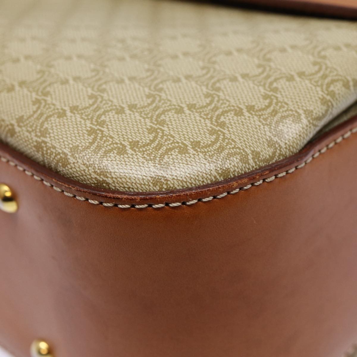 Celine Vintage Convertible Top Handle Macadam Coated Canvas Beige Canvas Handbag (Pre-Owned)