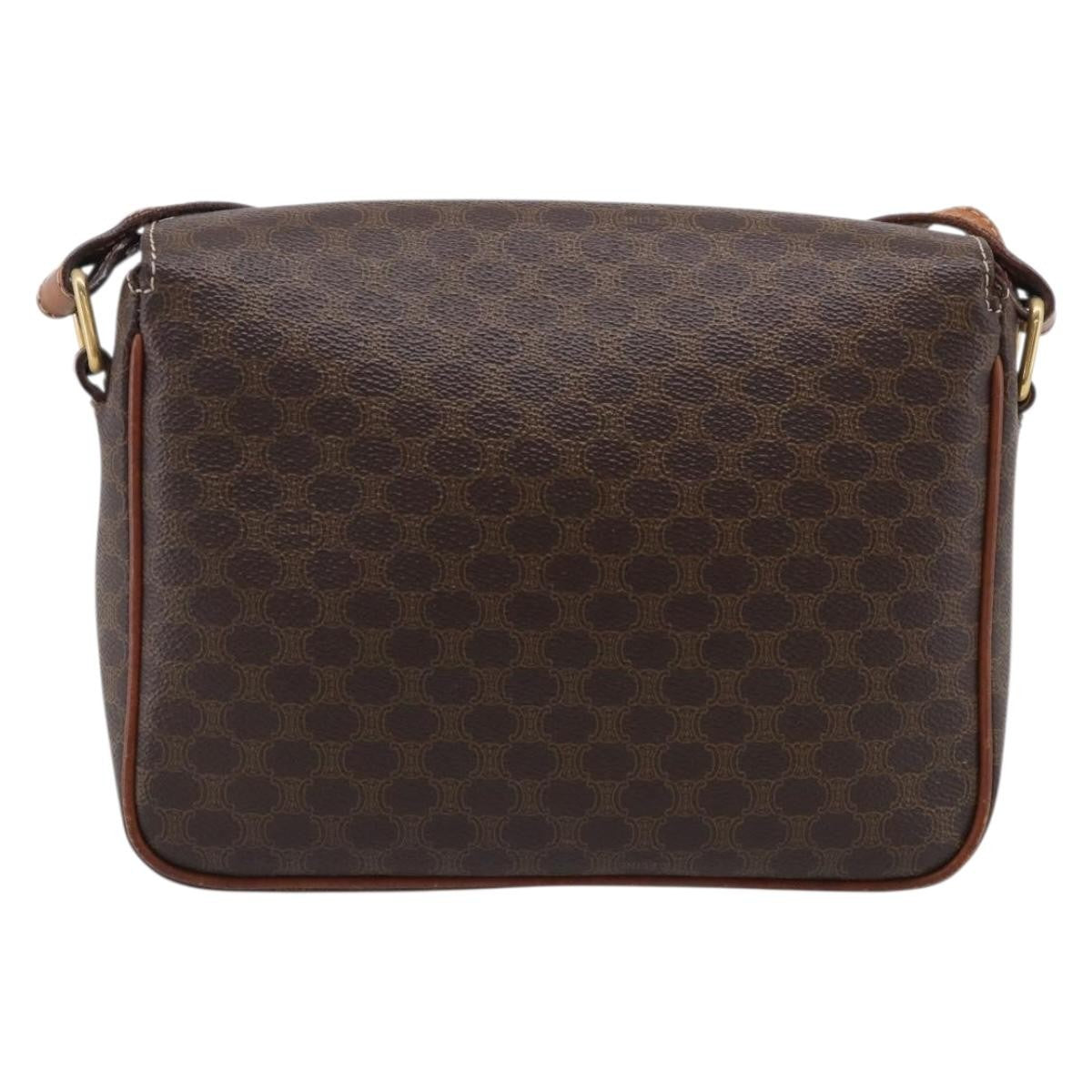 Celine Macadam Shoulder Leather Brown Canvas Crossbody Bag Bag (Pre-Owned)