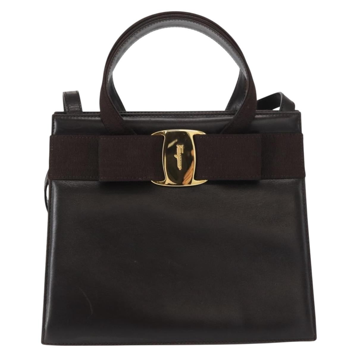 Salvatore Ferragamo Convertible Vara Bow Leather Brown Leather Handbag (Pre-Owned)