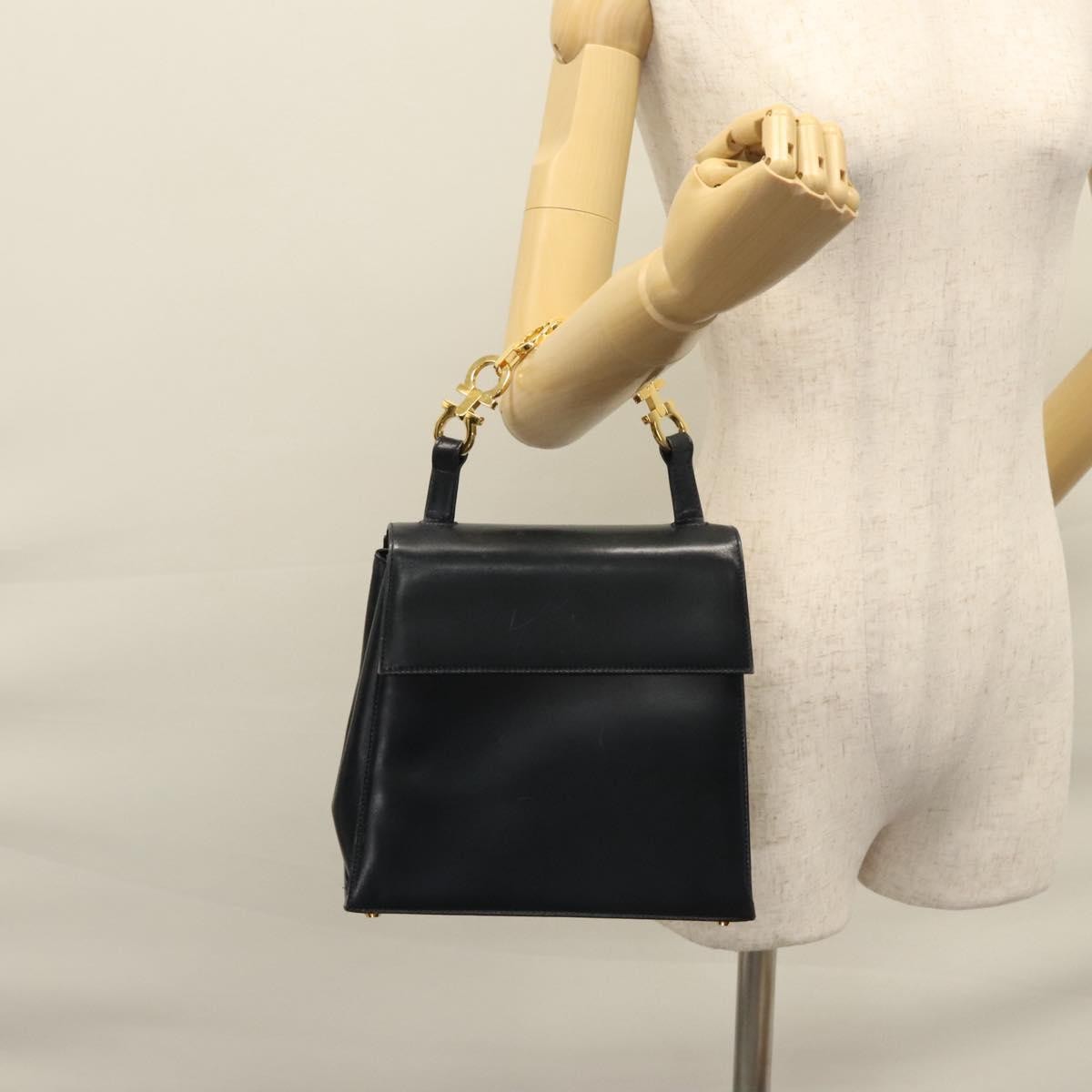 Salvatore Ferragamo Gancini Flap Woven Leather Black Leather Shoulder Bag Bag (Pre-Owned)