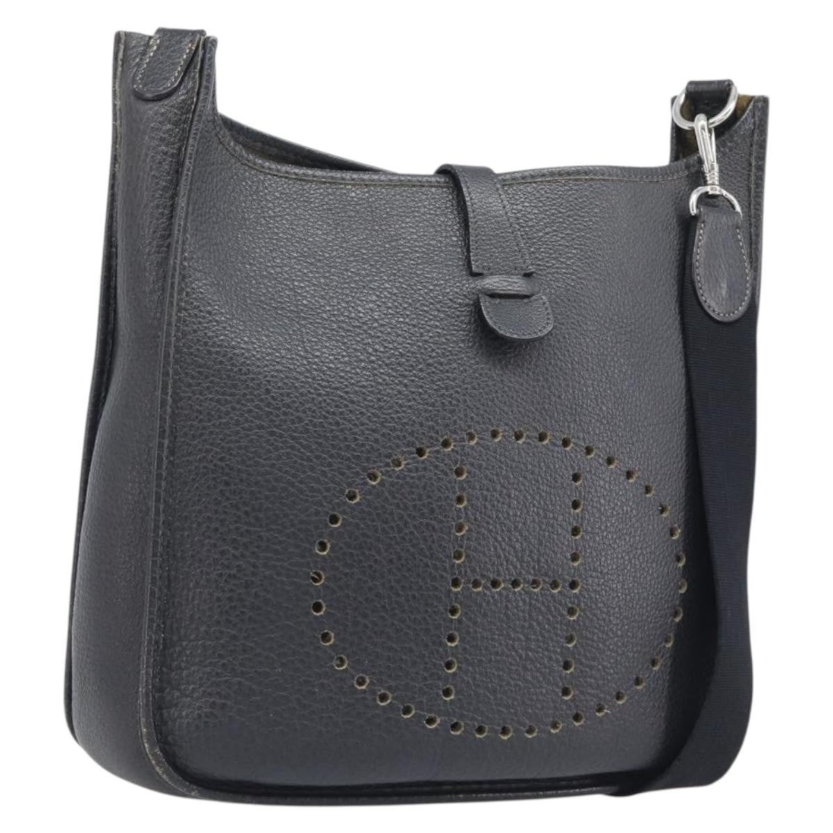 Hermes Evelyne Bag Gen I Clemence Black Leather Handbag (Pre-Owned)